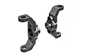 Two grey aluminium caster blocks for Traxxas RC vehicles, shown from different angles against a white background.
