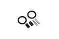 Traxxas CVD driveshaft rebuild kit components including two black O-rings, two black cylindrical pins, and two silver metal pins on a white background.