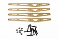 Four gold-anodized aluminium lower link plates with Axial branding, accompanied by a set of black screws and locking nuts on a white background.