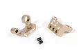 Two gold-anodized aluminium sway bar clamps with mounting holes and two small black grub screws on a white background.