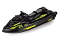 A black and neon green UDI Inkfish RC jet ski model viewed from a high angle against a white background.