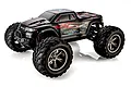 Xinlehong 9115X Challenger V2 RC monster truck in black with red and silver graphics, featuring large off-road tires on a white background.