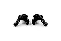 A pair of black anodized aluminium RC steering hubs marked with L and R, isolated on a white background.