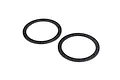 Two black circular beadlock rings for RC car wheels, shown from an angled perspective against a white background.