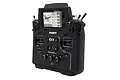 FlySky Paladin PL18 18-channel RC transmitter with a color touchscreen display, showing model structure settings on a white background.