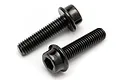 Two black metal flanged cap head screws with hex sockets, shown against a plain white background.