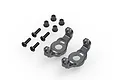 HPI Racing gunmetal aluminium C-hub carriers with included screws and bushings on a white background.