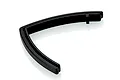 A black UDI RC front bumper or brace spare part for an RC boat, shown from an angled perspective against a white background.
