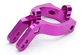 A purple anodized aluminium left steering hub carrier for an RC car, featuring mounting holes and an L marking.
