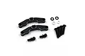 Yeah Racing black aluminium upper suspension arm mounts with included screws, ball studs, and washers on a white background.
