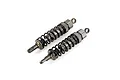 Two gunmetal grey Rovan adjustable RC shock absorbers with black coil springs, shown against a white background.