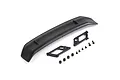A black Rovan RC rear wing with two mounting brackets and a set of small screws and spacers on a white background.