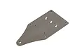 A gunmetal grey Rovan aluminium front chassis plate for an RC vehicle, shown from an angled top-down perspective against a white background.