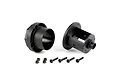 Rovan differential case parts including two black plastic housing halves, four screws, and four lock nuts on a white background.