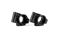 Two black plastic rear hub carriers for an RC car, shown side-by-side against a white background.