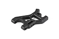 A black plastic rear lower suspension arm for an RC vehicle, shown from an elevated angle against a white background.