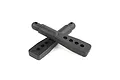 Two black plastic RC body mount posts crossed over each other on a white background.