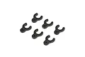 A set of six black plastic C-shaped spacers for RC vehicles arranged on a white background.