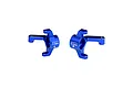 A pair of blue anodized aluminium front steering hubs for RC cars by GPM Racing, marked with L and R for left and right sides.