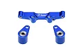 GPM Racing blue anodized aluminium steering bell crank and drag link assembly components on a white background.