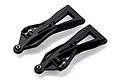 Two black plastic front lower suspension arms for Xinlehong RC vehicles, shown from an angled top-down perspective on a white background.