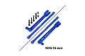 A set of GPM Racing blue anodized aluminium rear sway bar and brace components for an RC car, including rods, brackets, and screws.