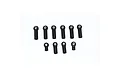 A set of ten black RC rod ends with silver metal ball inserts arranged on a white background.