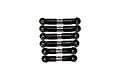 A set of six GPM Racing adjustable turnbuckles with black plastic rod ends and silver metal shafts arranged on a white background.