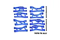 A set of blue anodized aluminium suspension arms for an RC car, including mounting screws, arranged on a white background.