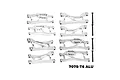 A set of silver GPM Racing aluminium suspension arms for RC cars, including front and rear upper and lower arms and mounting hardware.