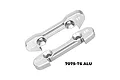 Two silver GPM Racing aluminium front lower suspension mounts for RC cars, labeled FF and FR, on a white background.