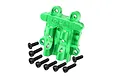 A bright green anodized aluminium rear differential cover for an RC car, branded GPM, with several black metal screws included.