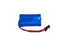 A blue soft-case 7.4V 600mAh Li-Ion battery pack for WPL RC vehicles, featuring a black connector and red and black wires.