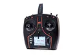 Spektrum NX7e+ 14-channel DSMX transmitter in black with an orange-accented design, featuring a central LCD screen and dual control sticks.