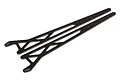 A pair of black carbon fiber wheelie bar arms for an RC car, shown from an angled perspective against a white background.