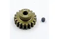A bronze-coloured Yeah Racing 19T 0.8Mod pinion gear with a small black grub screw on a white background.