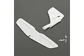 E-Flite UMX Radian tail set including horizontal stabilizer, vertical stabilizer, and small plastic control hardware components.