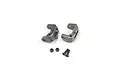 Two gunmetal aluminium C-hubs for Kyosho RC cars, accompanied by two small ball studs and two black screws on a white background.