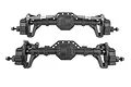 Two black RC portal axle assemblies for the Element RC Enduro, shown from a front-facing perspective against a white background.