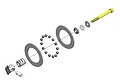 Exploded view diagram of an RC car ball differential rebuild kit showing a bolt, spring, thrust bearing, and differential balls.