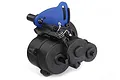 A Traxxas Pro-BUILT 2-Speed complete transmission assembly featuring a black plastic housing and a blue anodized aluminum mounting plate.