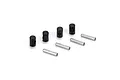 A set of four black cylindrical CV couplers and four silver metal pins for Losi RC vehicles.