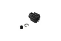 ARRMA 13T 1Mod Safe-D5 pinion gear with a grub screw and E-clip on a white background.