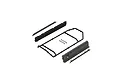 ARRMA side skirt and frame brace set including plastic chassis components and small mounting screws on a white background.