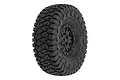 A single Pro-Line 1.0 inch Toyo Open Country R/T Trail tyre mounted on a black Impulse beadlock-style RC wheel, isolated on a white background.