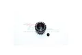 A GPM Racing 18T pinion gear made of steel, shown with a small grub screw on a white background.