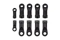 A set of ten black plastic RC rod ends arranged in two rows on a white background.