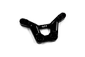 A black anodized aluminium front shock tower for an RC car with the Yeah Racing logo engraved in the center.