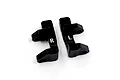 A pair of black anodized aluminium C-hub steering carriers for RC cars, marked with R and L for right and left sides.
