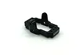 A black anodized aluminium servo mount for RC vehicles by Reefs RC, featuring mounting holes and engraved branding.